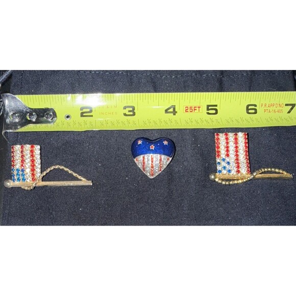 Lot of 3 Patriotic Brooches: Rhinestone Heart & American Flag Pins Jewelry USA - Picture 9 of 9